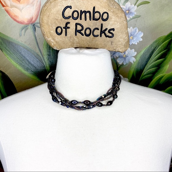 Peacock Color Beaded Multi Strand Necklace - Picture 3 of 8